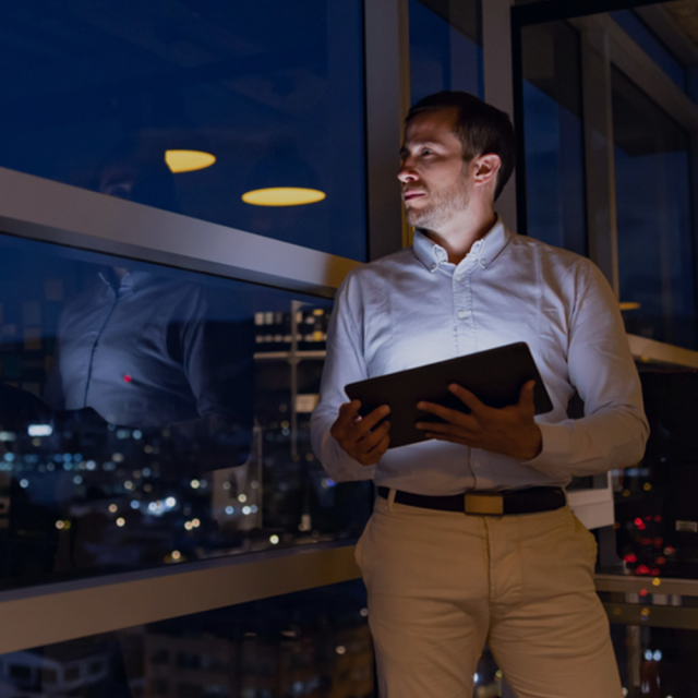 man on tablet